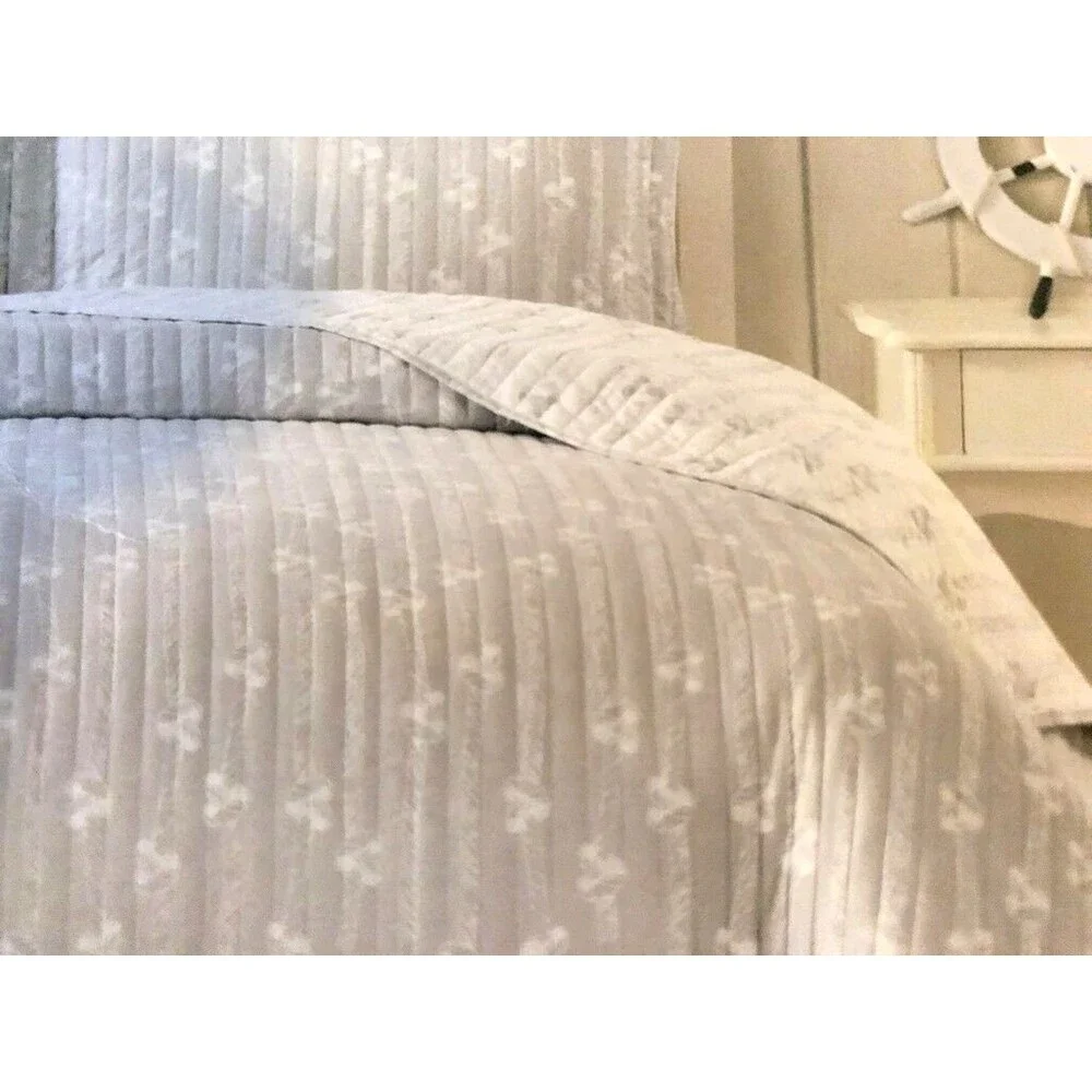 Nautical Twin Quilt and 1 Sham Set Light Comforter Reversible Rope Knot Beach